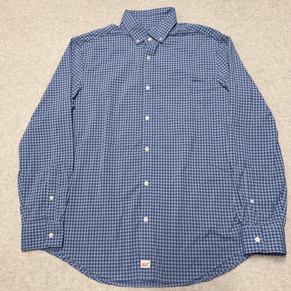 Vineyard Vines Murray Shirt Mens L Blue Check Stretch Long Sleeve Button Down